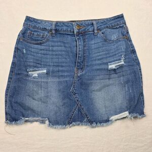 Wax Jean Denim Mini Skirt L Distressed Stretch Blue